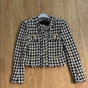 Generation Love Black & White Houndstooth Tweed Cropped Jacket